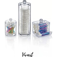 3'lü Kapaklı Çok Amaçlı Makyaj ve Pamukluk Organizeri, Beyaz, Şık ve Kullanışlı