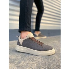 JY204 Flex Bağcıklı Keten Kumaş Erkek Günlük Sneaker Ayakkabı Kkt - Kahverengi/krem