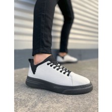 JY204 Flex Bağcıklı Keten Kumaş Erkek Günlük Sneaker Ayakkabı Kst - Beyaz/siyah