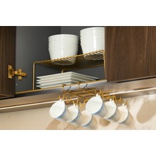 Altın 2'li Mutfak Seti, Dolap Düzenleyici ve 10'lu Bardaklık Hediyelik - Metal Paslanmaz