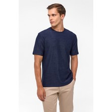 Lacivert Regular Desenli Bisiklet Yaka Tişört