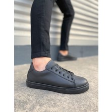 JY122 Mode Bağcıklı Cilt Erkek Günlük Sneaker Ayakkabı Cst - Siyah