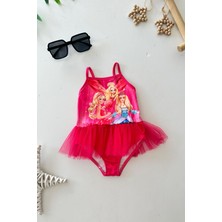 Miniğimin Cicileri Tüllü Brb Baskılı Kız Çocuk Mayo bikini - Fuşya
