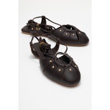 Darıa Kahverengi Hakiki Deri Troklu Bilekten Bağcıklı Kadın Sandalet