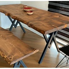 Kahverengi 140X80 cm Çok Amaçlı Masa ve Bank Seti