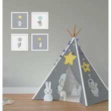 Renkli Çocuk Bebek Odası Oyun Çadırı, Sarı Yıldız ve Fil Tasarımı
