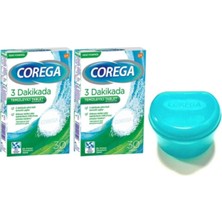 Corega Diş Protezi Temizleyici Tablet 30'lu X 2 Kutu + Protez Saklama Kabı Türkiye Menşeli