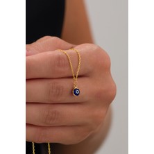 6 mm Gümüş Altın Gold Kaplama Koyu Mavi Lacivert Nazar Boncuğu Cam Göz Kolye
