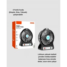 USB Girişli Taşınabilir Masaüstü Mini Fan – 3 Kademeli Hız, Şarjlı, Işıklı, Sessiz Çalışma