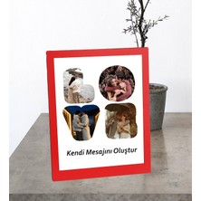 Masaüstü Kırmızı Love Kendi Mesajını Oluştur Tasarımlı 4 Fotoğraflı Ahşap Mdf Resimli Kolaj Çerçeve