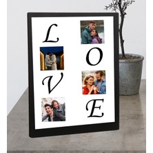 Masaüstü Siyah Love Tasarımlı 4 Fotoğraflı Ahşap Mdf Resimli Kolaj Çerçeve