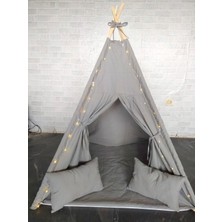 Gri Işıklı Kızılderili Oyun Çadırı, Ahşap Aktivite ve Yastıklı Oyun Evi