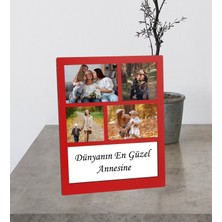 Anneler Gününe Özel 4 Fotoğraflı Kendi Mesajını Oluştur Ahşap Kolaj Çerçeve (Kırmızı)
