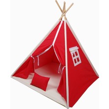 Kırmızı Pamuklu Ahşap Çocuk Oyun Evi, Eğlenceli ve Rahat Tasarım