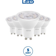 RTL11123-5 Rother GU10 LED Spot Ampul 8W 700 Lümen 3000K Sarı Işık Enerji Tasarruflu Ampul 5 Adet