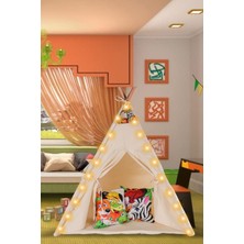 Işıklı Organik Kızılderili Oyun Çadırı Ahşap Aktivite Alanı Kalın Minderli