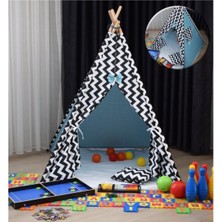 Yeşil Pamuklu Ahşap Çocuk Oyun Evi Kızılderili Çadır ve Yastık Takımı