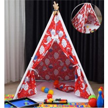 Kırmızı Pamuklu Ahşap Çocuk Oyun Evi ve Yastık Seti