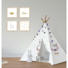 Renkli Çocuk Bebek Odası Oyun Çadırı, Taçlı Kuğu ve Yıldız Desenli