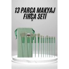 Shopteknoloji Makyaj Fırça Seti Yeşil 13 Parça Fondöten Fırçası Allık Fırçası Far Fırçası