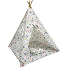 Beyaz Pamuk Ahşap Çocuk Oyun Çadırı ve Yastık Seti, Eğlenceli ve Rahat Oyun Alanı