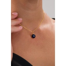 10 mm Gümüş Altın Gold Kaplama Koyu Mavi Lacivert Nazar Boncuğu Cam Göz Kolye