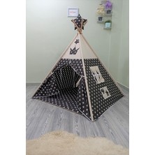 Siyah Beyaz Yıldızlı Sabitlenebilir Çocuk Oyun Çadırı, Eğlenceli ve Güvenli Tasarım