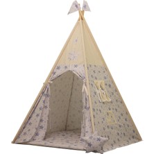 Çocuklar Için Gri ve Mavi Yıldızlı Kızıldereli Oyun Çadırı