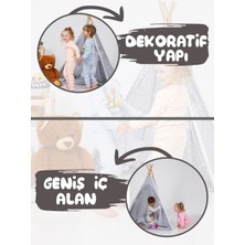 Geniş Ahşap Direkli Renkli Çocuk Oyun Çadırı ve Minderli Ev