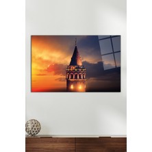 Gün Batımında Galata Kulesi Yatay Cam Tablo, Modern Ev Dekoru, Hediyelik Duvar Dekorasyonu, Kırılmaz
