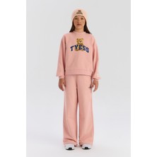 Tyess Bg Store Kız Çocuk Pudra Sweatshirt Uzun Kol Düz Desenli Rahat Kesim 10 Yaş İçin