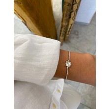 Minimal Gümüş Renk Zirkon Taşlı Yonca Su Yolu Vip Bileklik