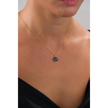 10 mm Gümüş Altın Gold Kaplama Açık Mavi Turkuaz Gök Mavisi Nazar Boncuğu Cam Göz Kolye