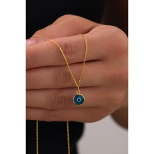 8 mm Gümüş Altın Gold Kaplama Açık Mavi Turkuaz Gök Mavisi Nazar Boncuğu Cam Göz Kolye