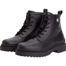 Erkek Kauçuk Kaplamalı Bağcıklı ve Fermuarlı Bot - Siyah