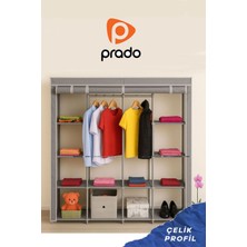 Prado Tokyo Çok Raflı Çelik Profilli Bez Dolap-Gri