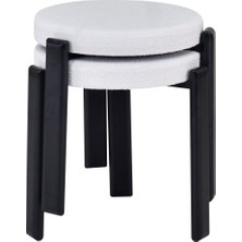 Teras Siyah Metal Ayak Teddy Kumaş Istiflenebilir Mutfak-Balkon Taburesi (2 Adet)