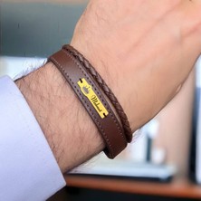 14 Ayar Altın Plakalı Mehmet Ismine Özel Taç Figürlü Kahverengi Derili Hediye BILEKLIK-575ISIM