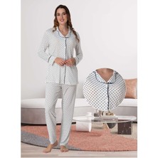 Dvina Effortt Lohusa Puantiyeli Pijama Takımı Ekru - Lacivert - 6018