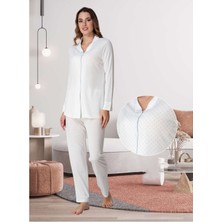 Dvina Effortt Lohusa Puantiyeli Pijama Takımı Ekru - Mavi - 6018