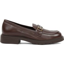 Kadın Kahverengi Tokalı Deri Loafer