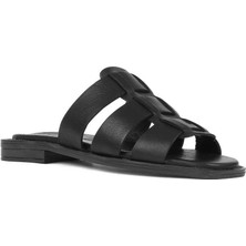 Kadın Siyah Deri Terlik