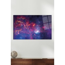 Kırmızı Mavi Galaksi Yatay Cam Tablo, Modern Ev Ofis Dekoru Hediyelik Duvar Dekorasyonu Kırılmaz Cam