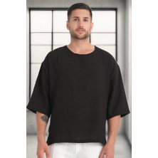 Valiberta Castiel Bisiklet Yaka Fakir Kol Oversize Kısa Kol T-shirt - Siyah