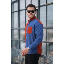 Valiberta Kontrast Çift Renk Fitilli Kadife Gömlek - Açık Kiremit