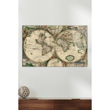 Eski Vintage Dünya Haritası Yatay Cam Tablo, Modern Ev Dekoru Hediyelik Duvar Dekorasyonu Kırılmaz