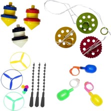 3'lü Nostaljik Eğitici Oyuncak Seti: Ufo Fırıldak, Topaç, Fırfır ve Su Yüzüğü