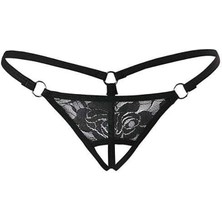 Siyah Dantelli Özel Bölgesi Açık G-String TM1167