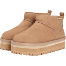 Kadın Süet Platform Tabanlı Kar Botu - Bej