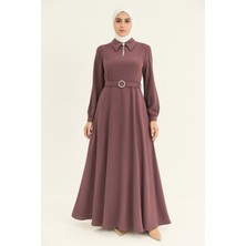 63091 Beli Kemerli Kloş Pul Detaylı Spor Şık Elbise #06-25#